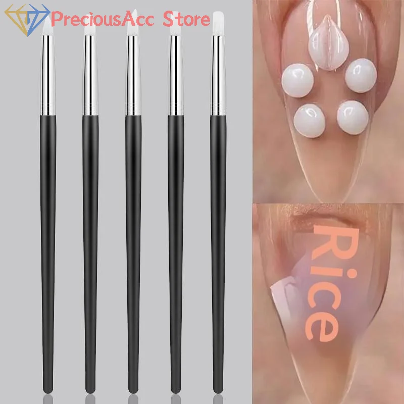 New-5Pcs/Set Silicone Nail Art Pen Brush UV Gel Polish Tip 3D Image DIY Dotting Polish Brushes Sculpture Pen DIY Manicure Tool