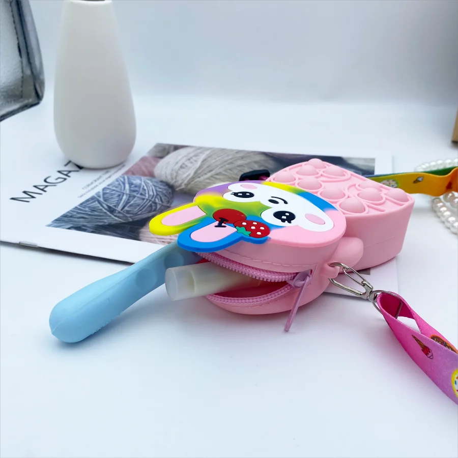 Girls silicone cute animal bag messenger bag coin purse kids stress relief pop toy stress relief bubble fun small gift shoulder