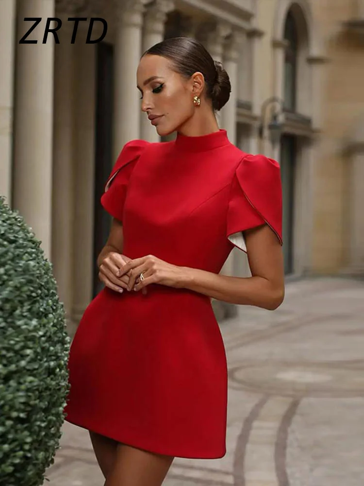 Elegant Bow Hollow Out Mini Dress Women Fashion O-neck Short Puff Sleeve Female Patchwork Dresses 2024 New Lady Party Vestidos