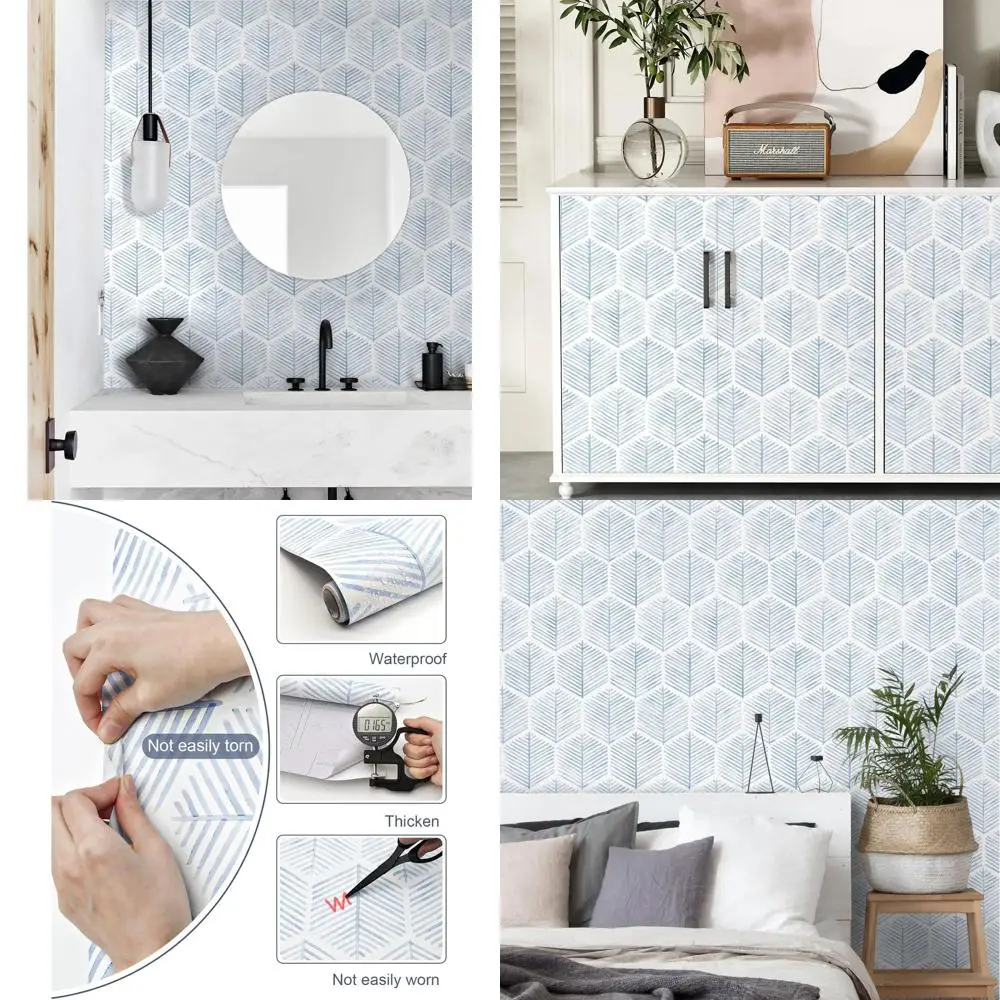 

Современные самоклеящиеся обои в стиле бохо, 787 x 17,3, водонепроницаемые для шкафов и ящиков, синий/белый геометрический дизайн