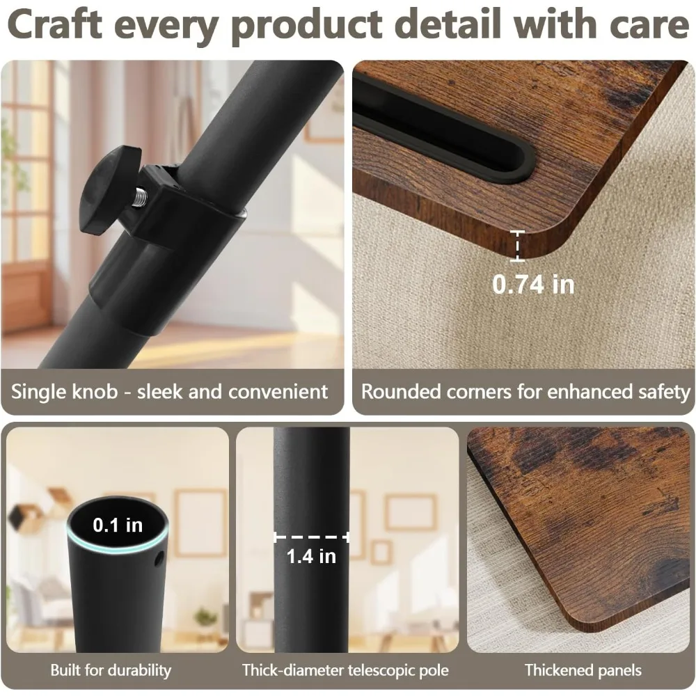 360° Swivel Adjustable Sofa Armrest Tray Table with Tablet Slot for Small Spaces, Bed or Chair