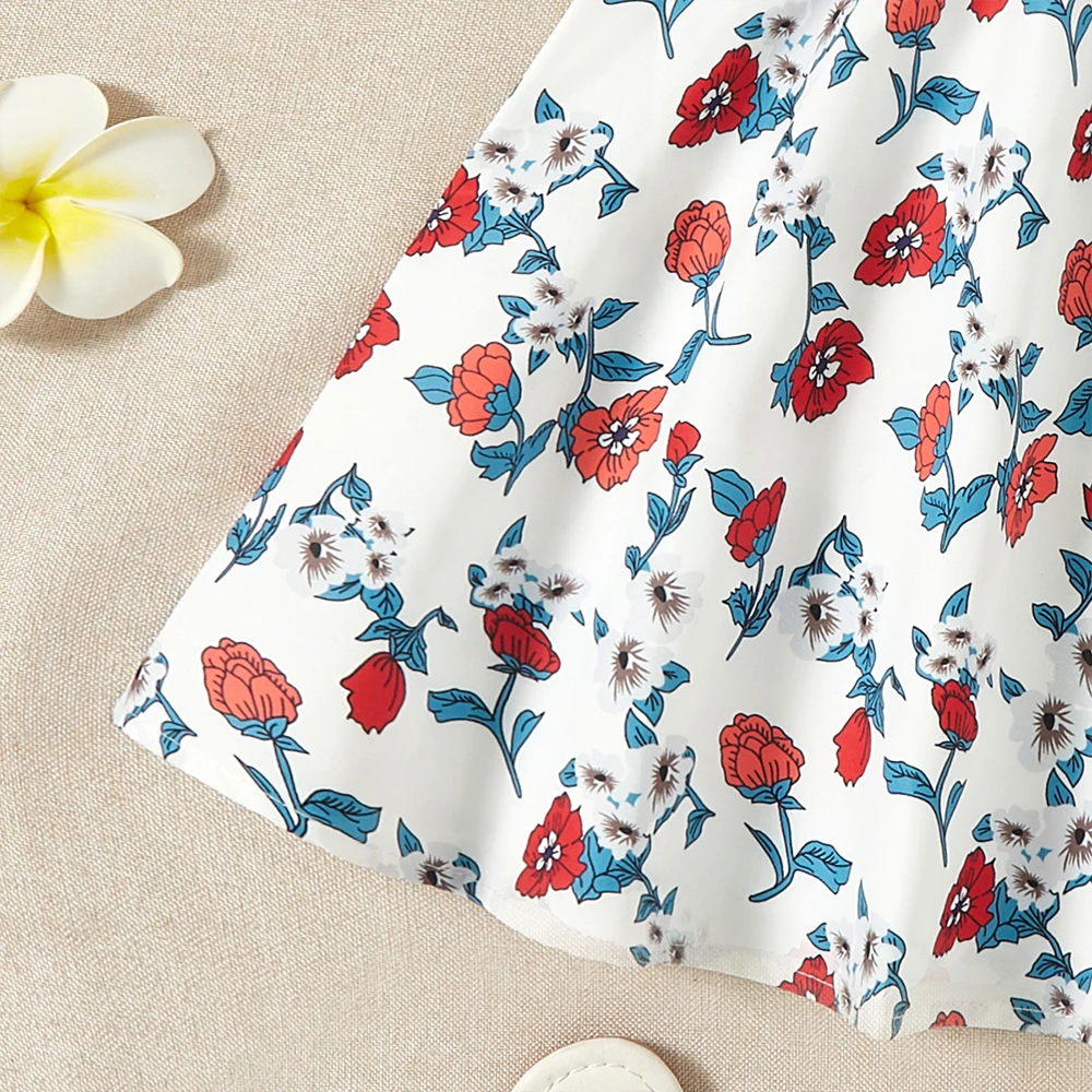 Summer Parent-child Dress Mom And Daughter V-neck ruffle print dress Mother Kids Dresses Mom and daughter matching clothes