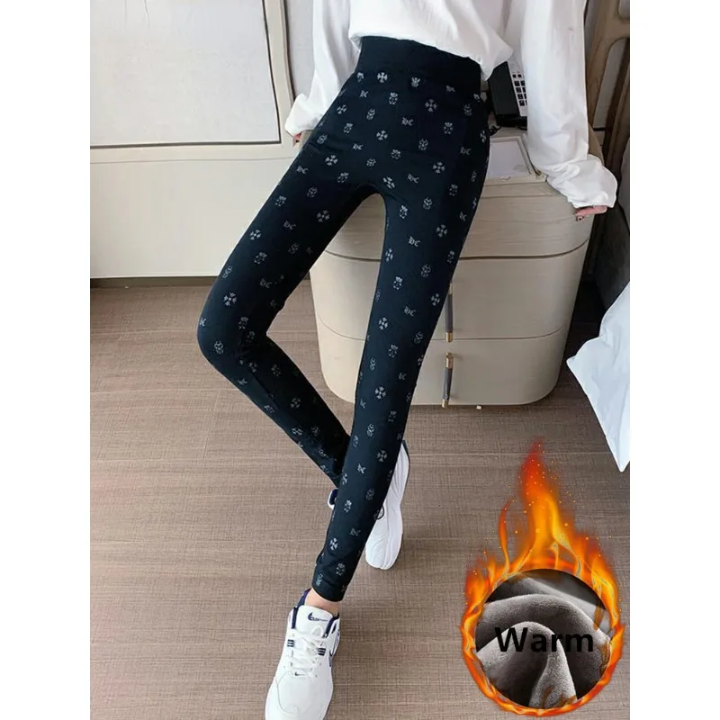 

Mom Thick Warm Casual Legginsy Broek Winter Elastic High Waist Plush Leggings Trousers Printted Slim Velvet Lined Leggins Pants