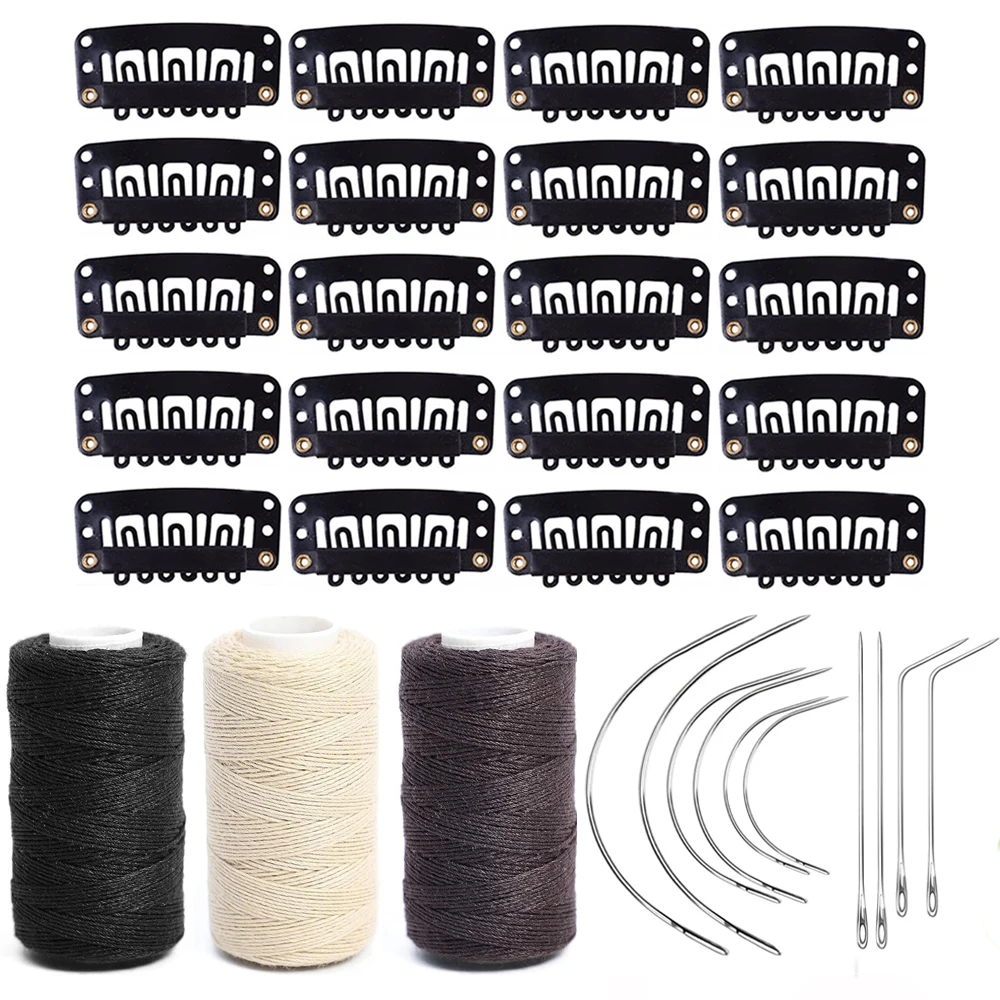 

33pcs wig accessory set tool including 20pcs U-shaped wig clip for hair extension，10pcs Needles and 3pcs Threads .