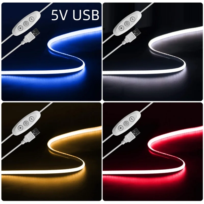 USB 5V COB LED Strip Lights for Smart TV Backlight, Flexible Pink Green White Led Tape for Car Computer Room Decoration Dimmable