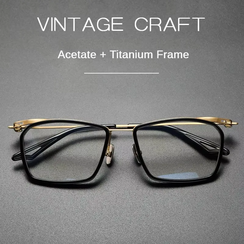 

Japanese Popular Designer Pure Titanium Glasses Frames Square Acetate Large Face Men's Optical Prescription Eyeglasses Frames