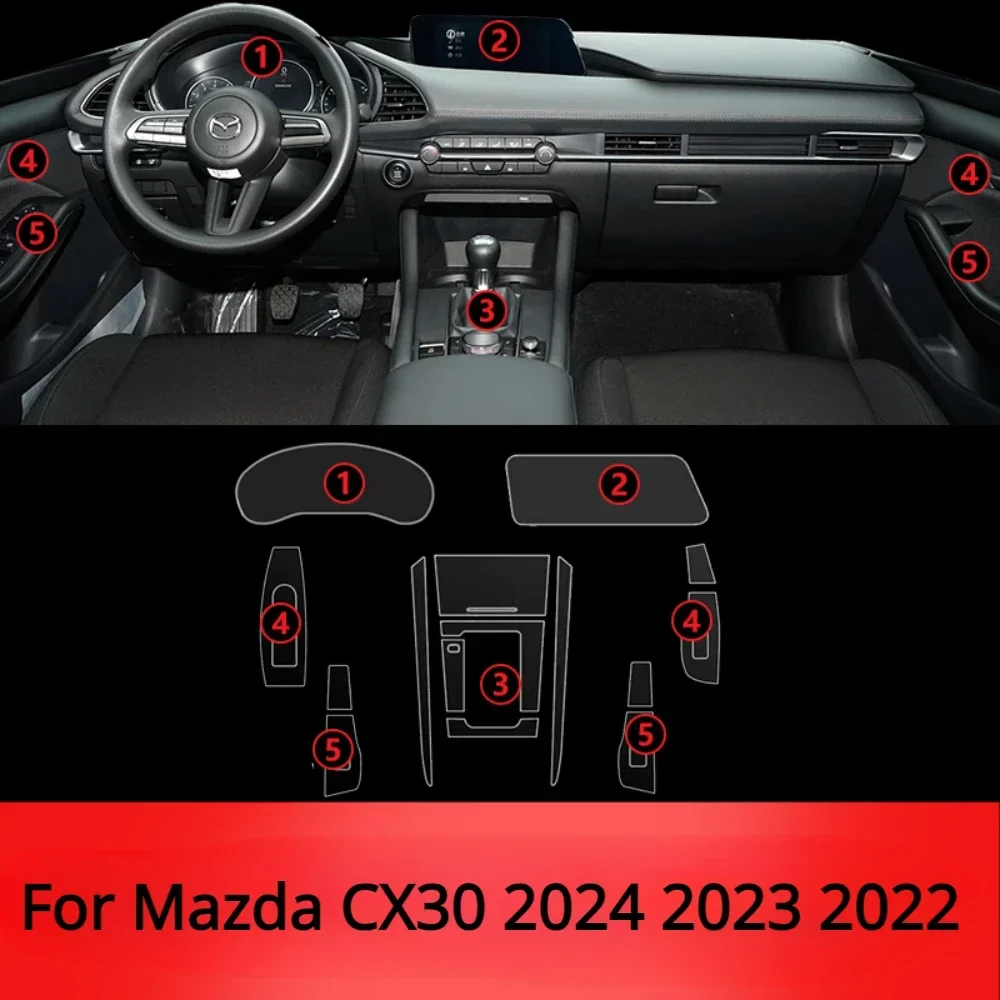 

Защитная пленка для Mazda CX30 CX5 2024 2023 2022, салон автомобиля, прозрачная панель шестерни из ТПУ, центральная консоль, наклейка против царапин