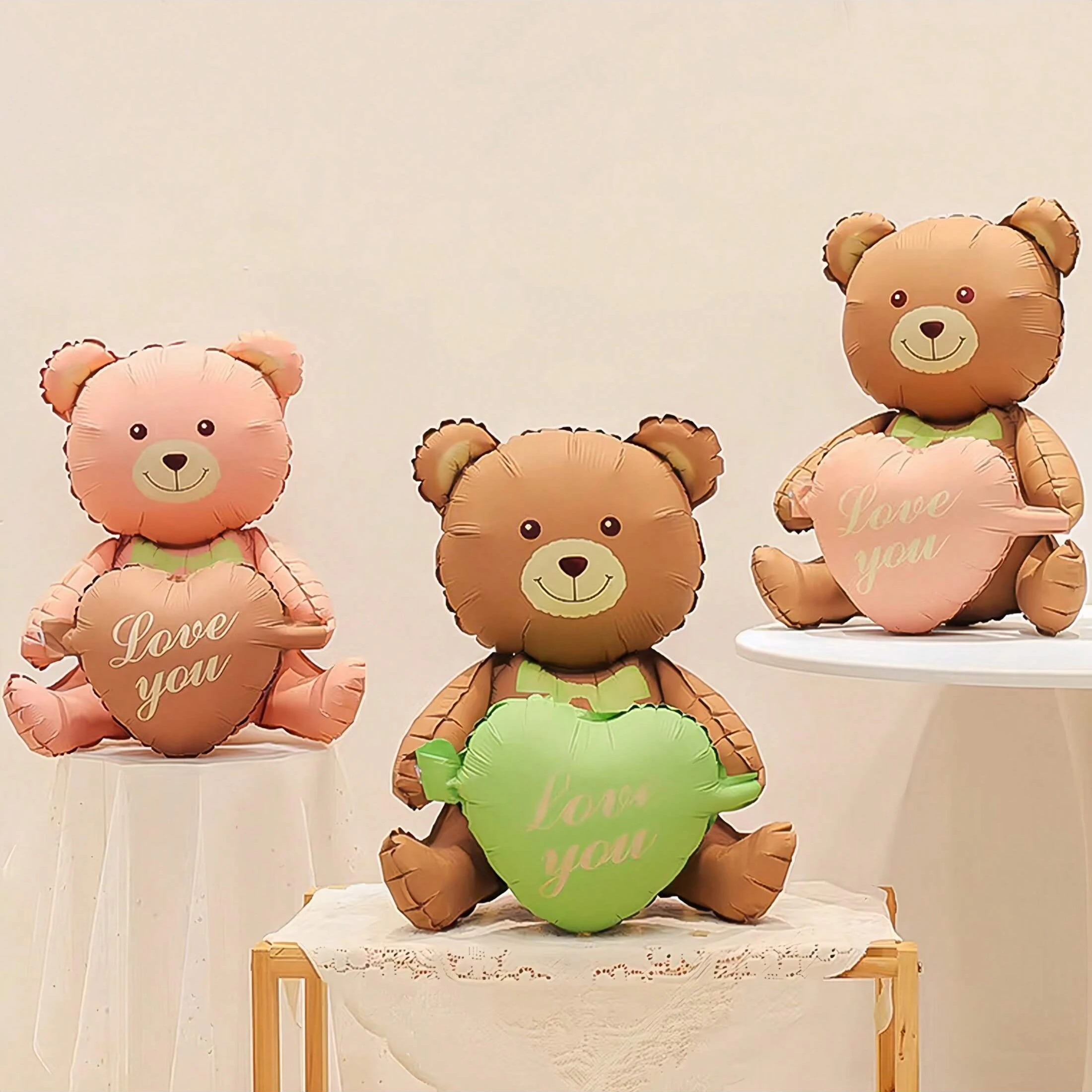 3 szt./1 szt. Balon z folii aluminiowej 3D w kształcie kokardki, matowego serca i misia, odpowiedni do dekoracji na przyjęcie urodzinowe, Walentynki, baby shower.