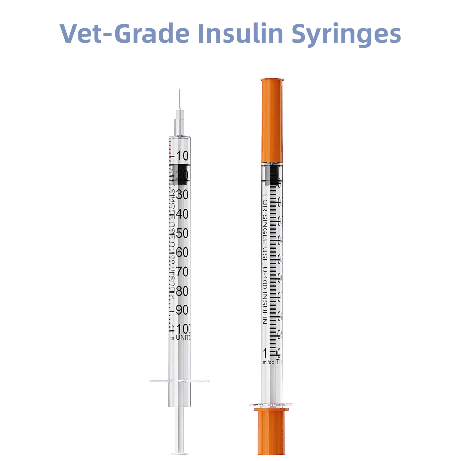 100pcs/box 1ml/1cc 31G 8mm insulin Syring With Needle Orange Cap,Sterilized individually packaged Safety for Animal Farm Pet Use