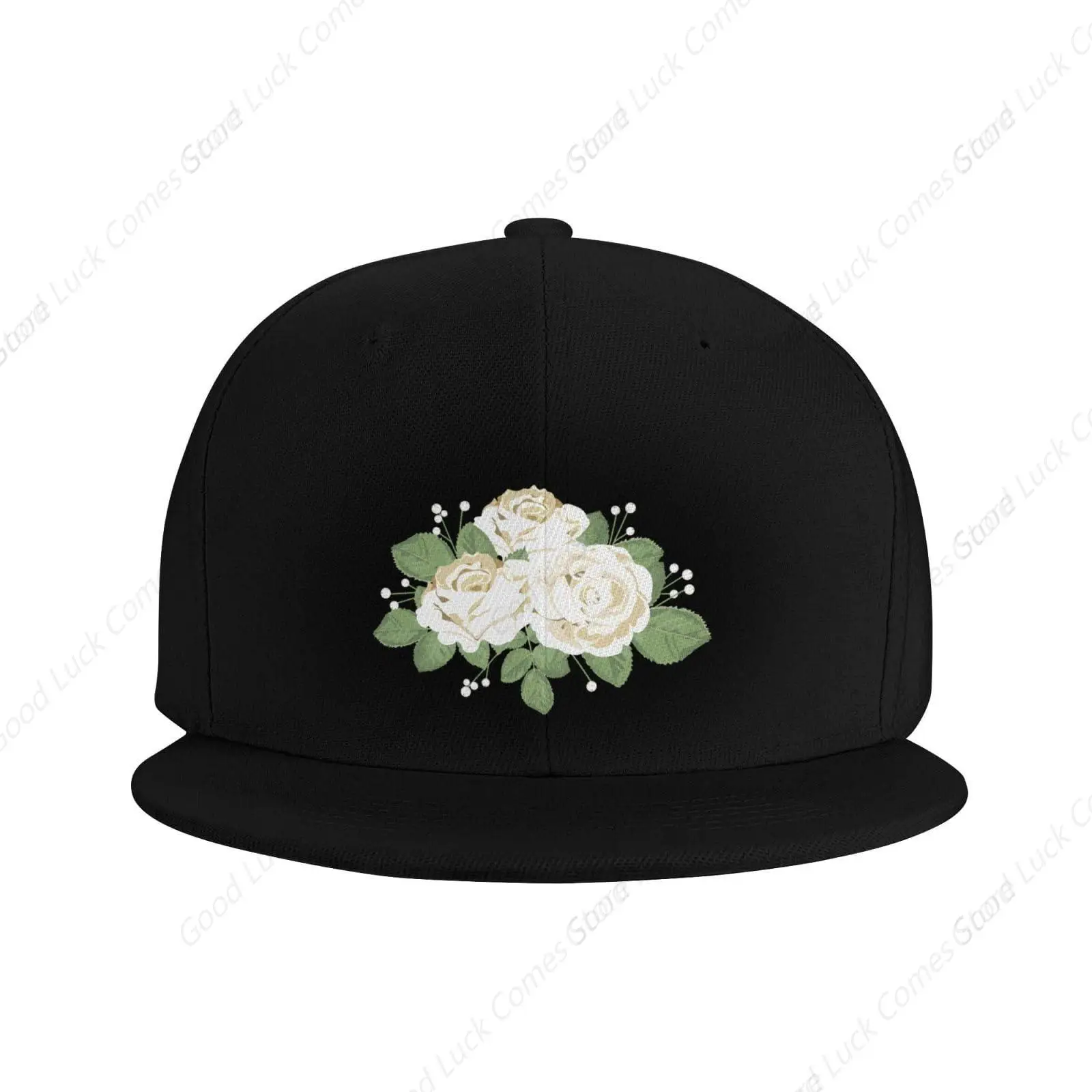 White Rose with Leaves and Berries Trucker Hat for Men Snapback Hats Baseball Cap Flat Brim Hats