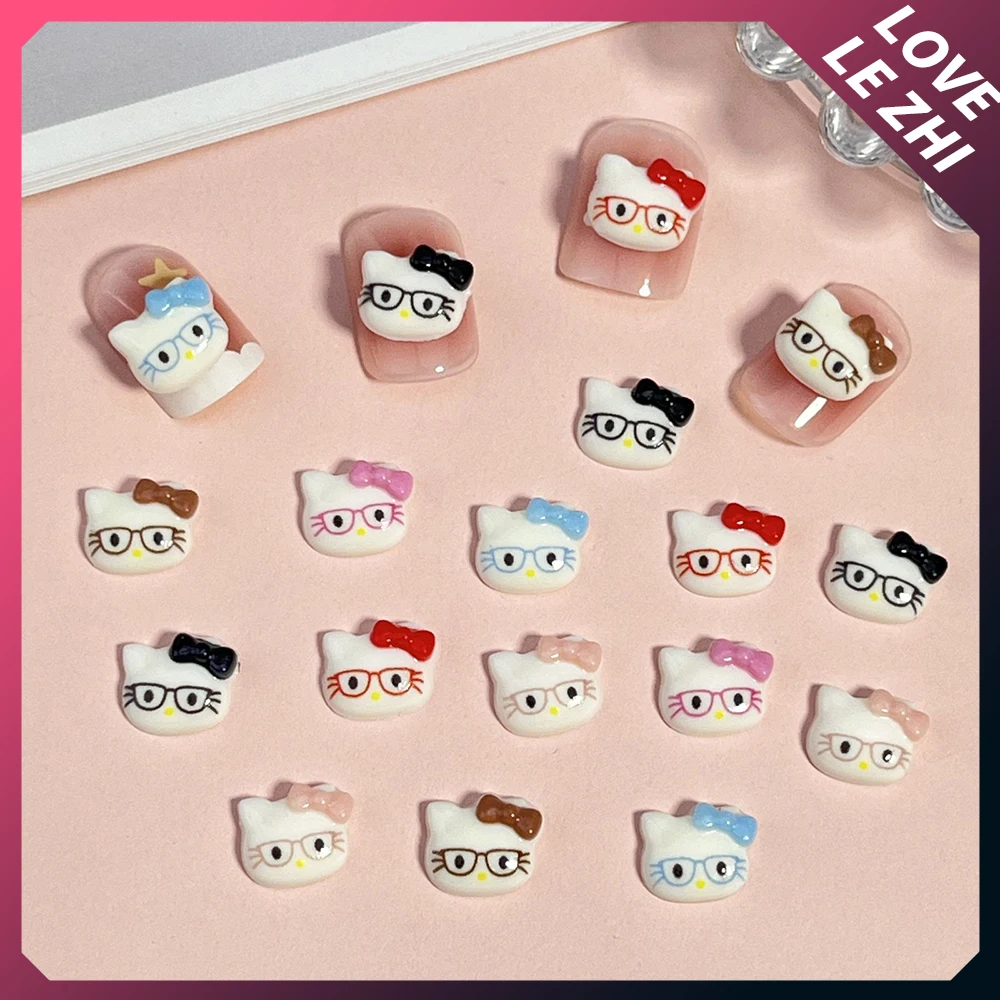 20Pcs Sanrioed Eyeglasses Hellos Kittys Color Nail Accessorie Diy Resin Mixing Charms Bowknot Jewelry Supplies Girls Gift