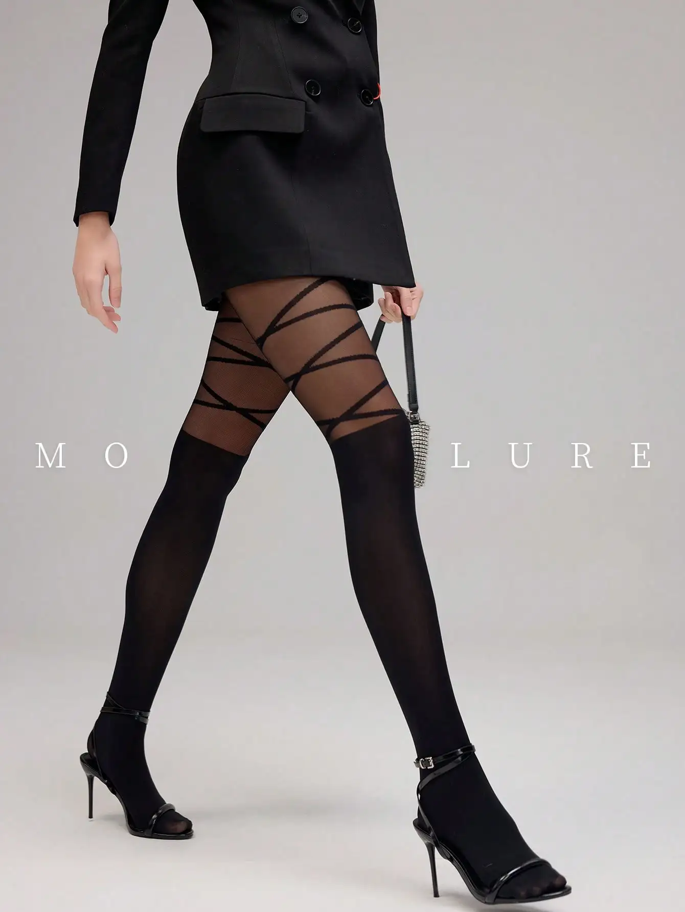 

Black Sheer Tights with Cross Straps Design, Stylish for Office or Night Out
