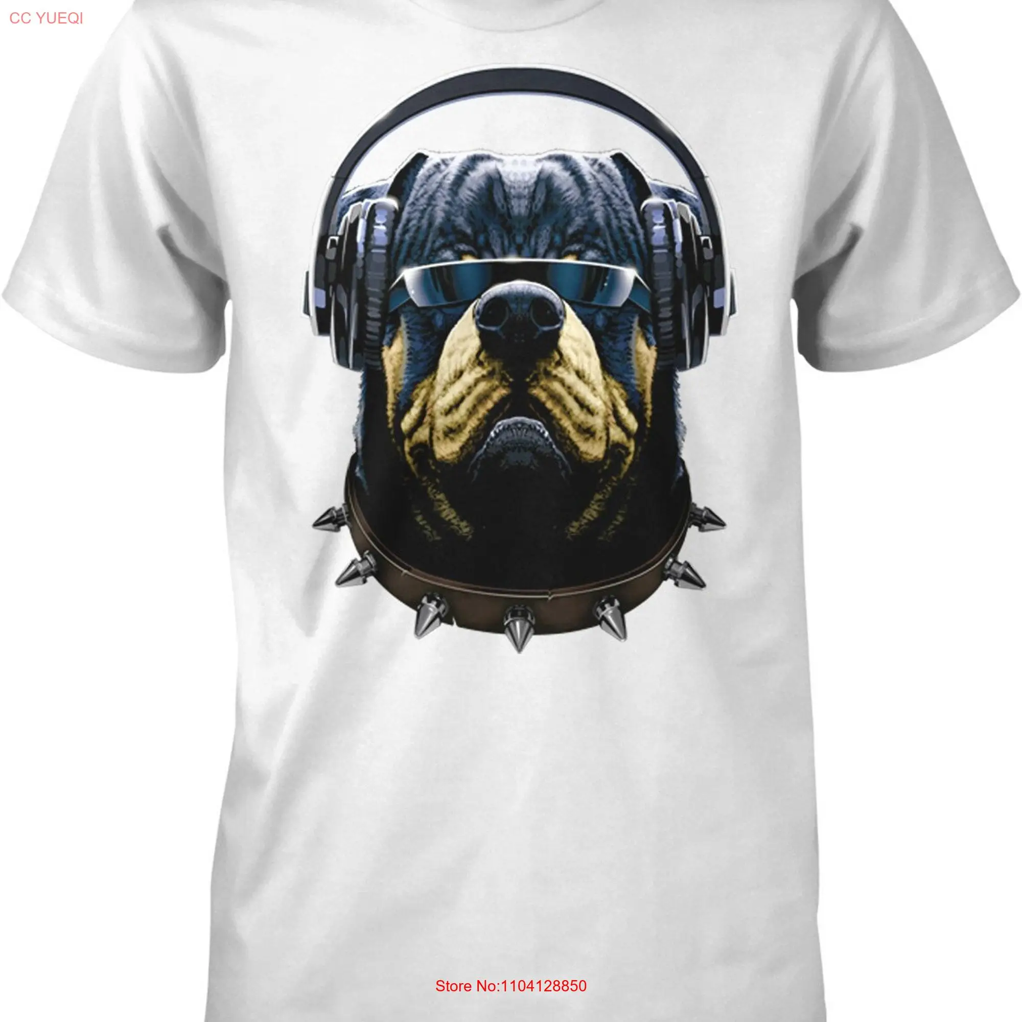 Rottweiler with Headphones and Sunglasses DJ Rotty Men's T shirt HOOD_00376 long or short sleeves