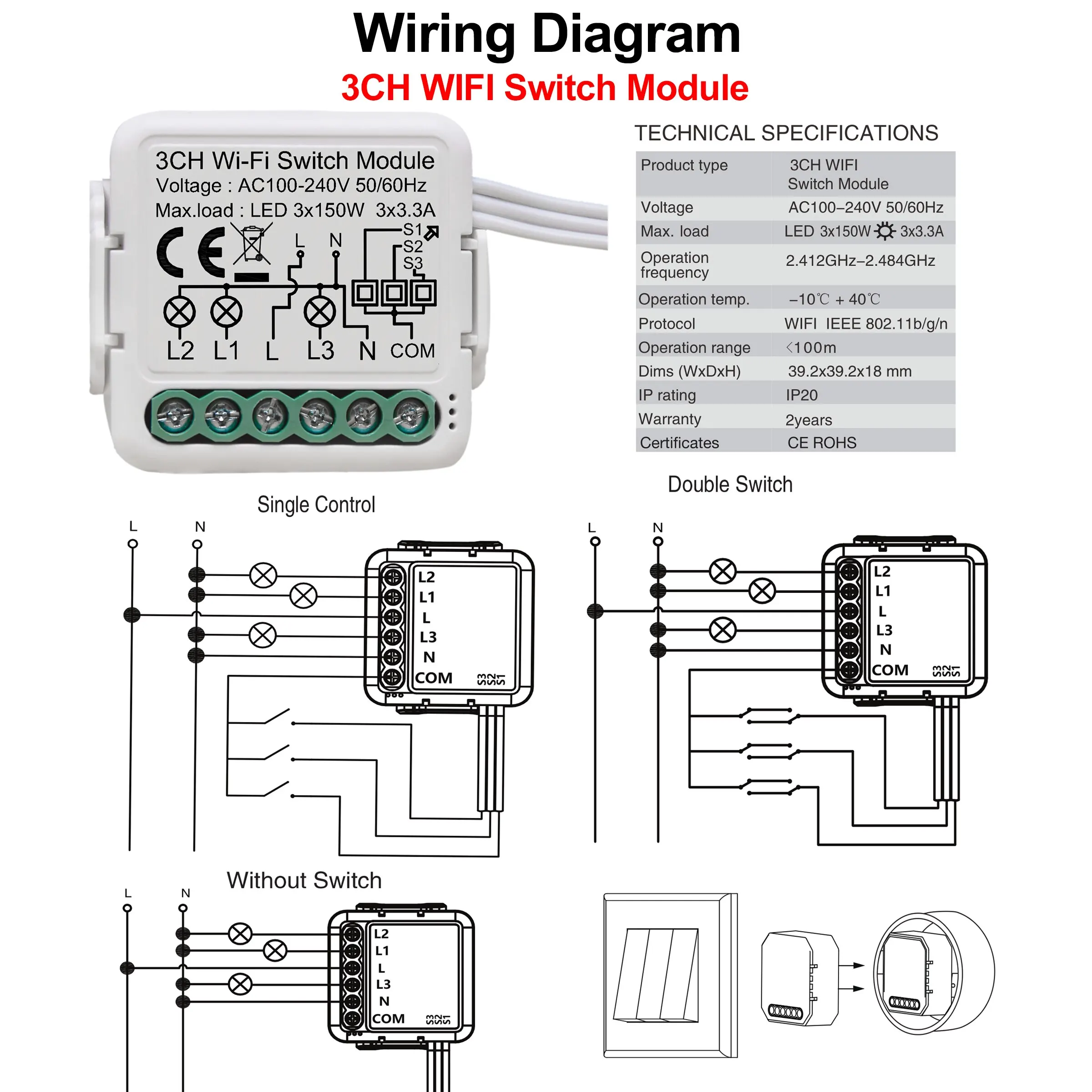 GIRIER Tuya Wifi Smart Light Switch Module supporta il controllo a 2 vie App telecomando interruttore fai da te 100-240V lavoro Alexa Google Home