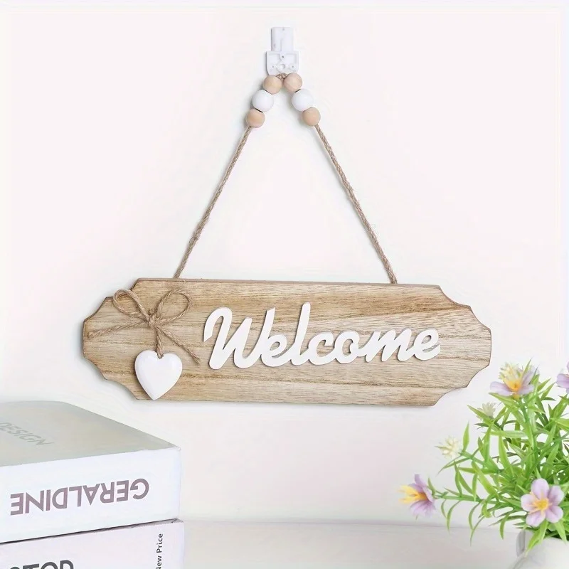 Vintage Welcome Hanging Sign with Heart Ornament 3