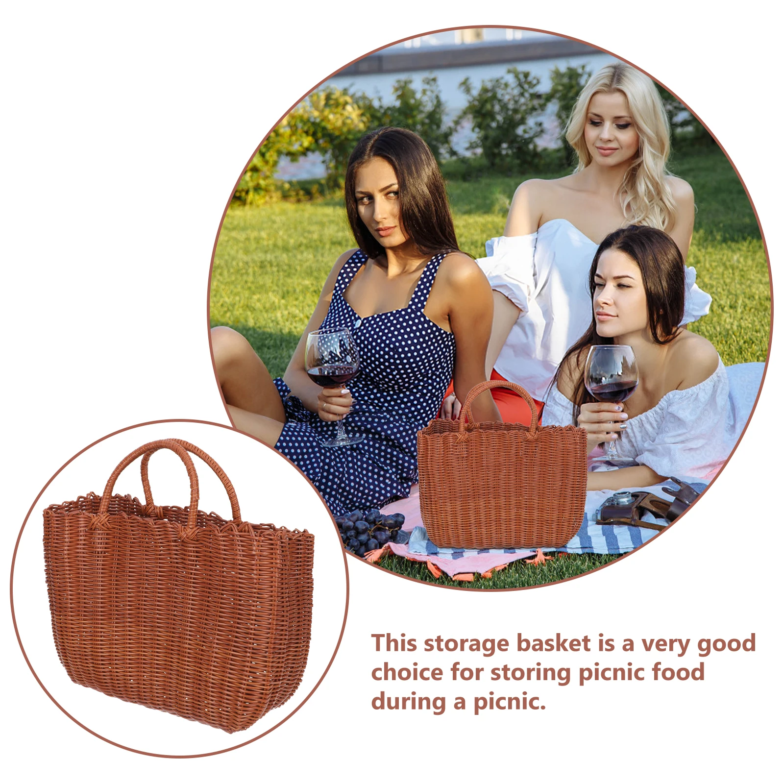 

Multi-Functional Woven Storage Basket Fruit Vegetable Snacks Organizer Household Decorative Container Imitation Rattan Portable