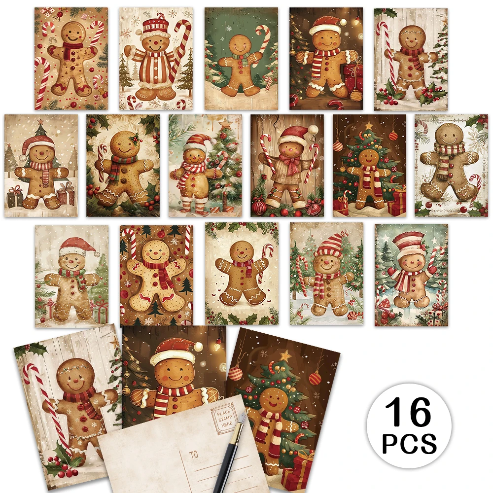 16-teiliges Vintage-Weihnachts-Lebkuchenmann-Postkartenset, Geschenk für Halloween-Lehrer, Geschenk für den Schulanfang, hochwertiger Karton – Detail 5