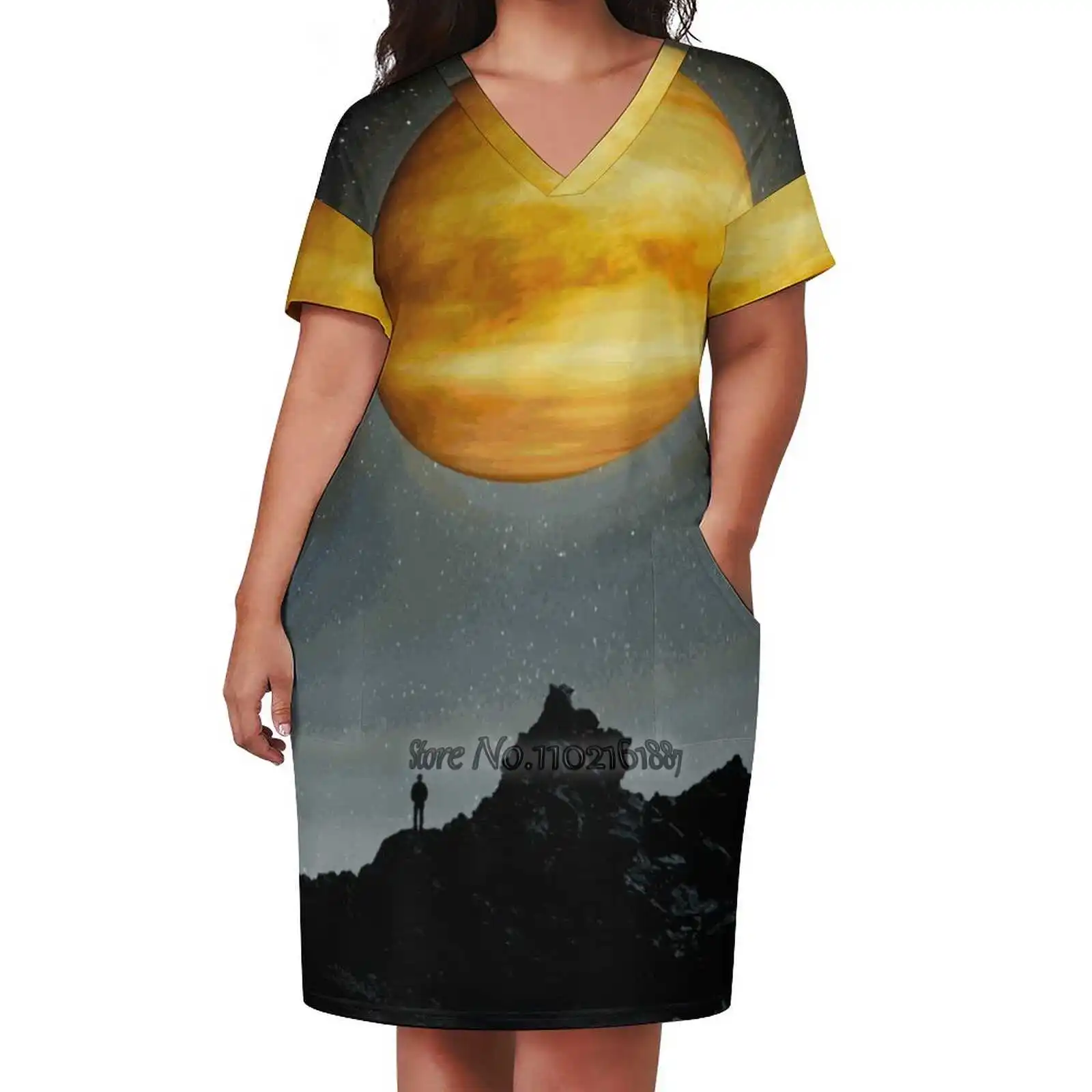 Venus Rising Above Mountain Fashion Street Dress Loose V-Neck Short Sleeve Skirt Casual Party Skirt 5Xl Venus Planet Mountain