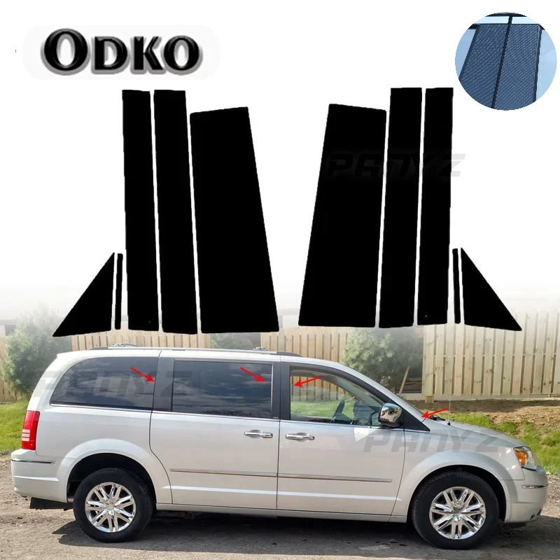 10Pcs Car Door Window Pillar Posts Trim Covers Sticker for Chrysler Town & Country 2008 2009 2010 2011 2012 2013 2014 2015 2016