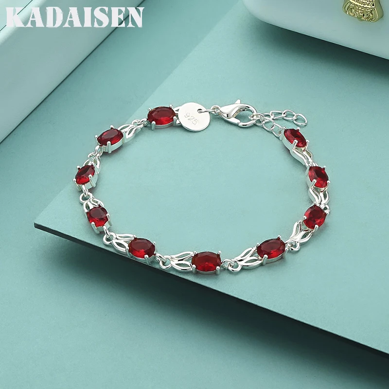 Neues luxuriöses rotes Kristall-Armband aus 925er Sterlingsilber für Damen, modische Marken, edler Schmuck, Party, Hochzeit, Accessoires, Geschenke