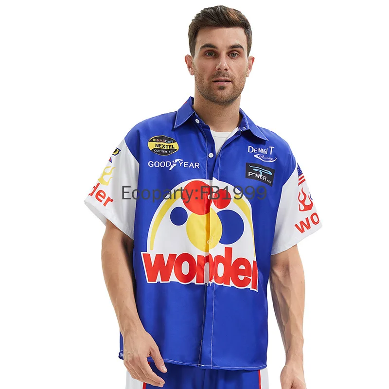 New Talladega Nights Ricky Bobby Racing Uniform Cosplay Red Cal Naughton Jr. Wonder Bread Racing Suit Halloween Costume for Men