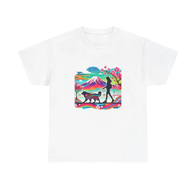 

Colorful Japanese Design Dog Walking Women'S T Shirt Spring Summer 2025 Trend Cute Heavy Cotton