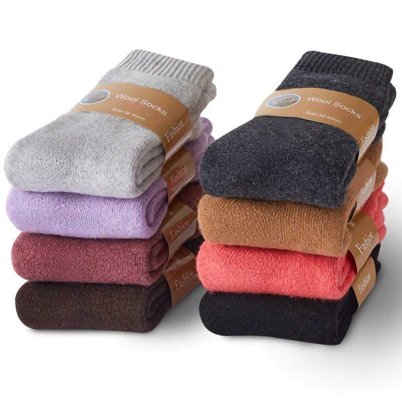 

4pairs Thicken Wool Socks Men Solid Casual Comfortable High Quality Thermal Against Cold Sock Women Hiking Winter Warm Terry Sox
