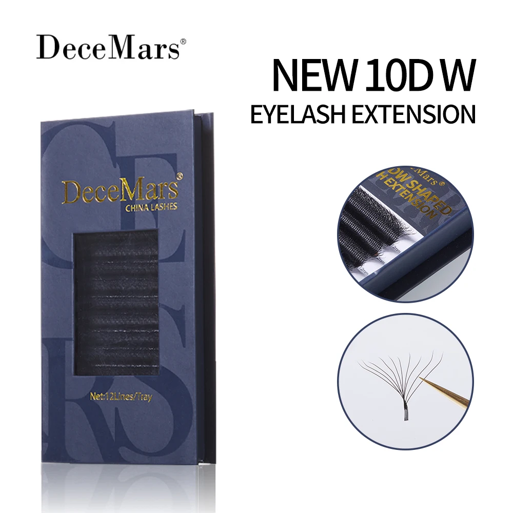 DeceMars New 10D-W Shaped Eyelash Extensions Premade Volume Fans Black Soft Light Natural Individual Lashes Curl C D DD  Makeup