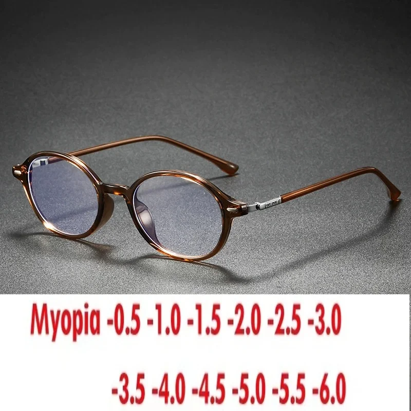 Retro oval frame, all-match literary style, light and anti-blue light custom prescription glasses 0~-6.00