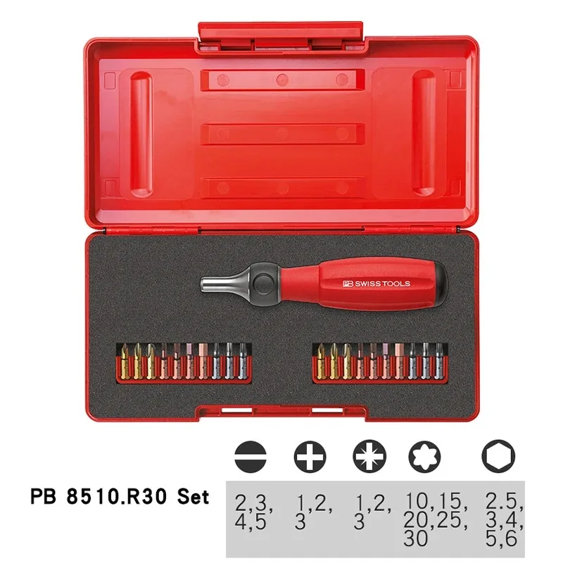PB SWISS 8510.R-30 Set Multifunction Ratchet Screwdriver Set with 20-piece Bit Set in Utility Box