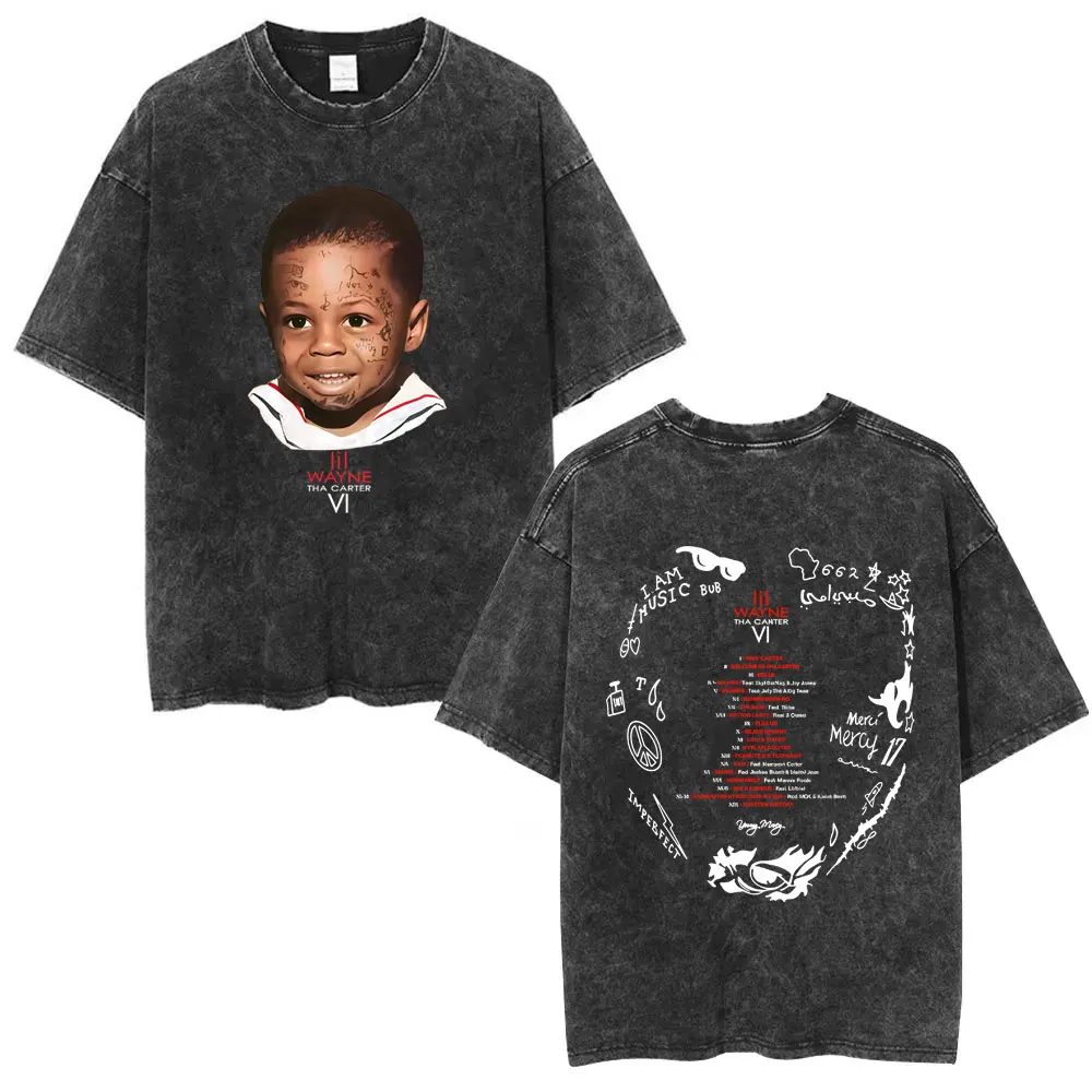 

Rapper Lil Wayne Tha Carter VI North America Tour 2025 Washed Vintage T Shirt Men Women Hip Hop Fashion High Quality T-shirts