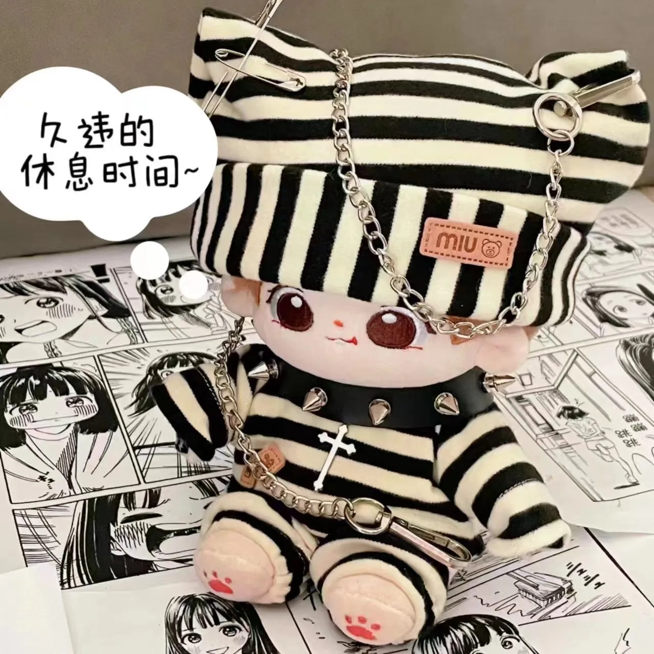 Action Dress-up Puppets Clothes For 20cm Cotton Dolls Handsome Cool Prison Uniform Striped Hat Suit DIY Dolls Replacement Sets
