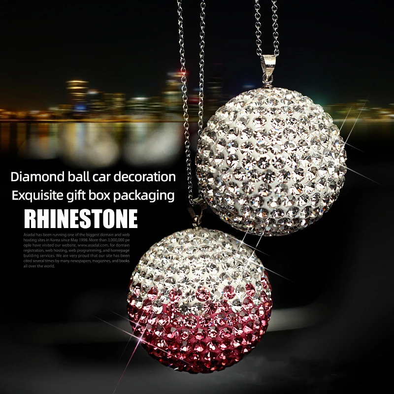 Bling Car Decor Crystal Ball Hanging Rear View Mirror Charm Rhinestone Ornament Accessories for Women