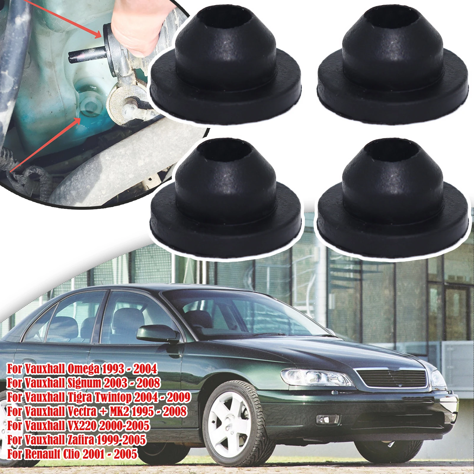 4pcs Rubber Grommet For Vauxhall Omega Signum Tigra Twintop Vectra + MK2 VX220 Zafira Renault Clio Windshield Washer Pump Seal