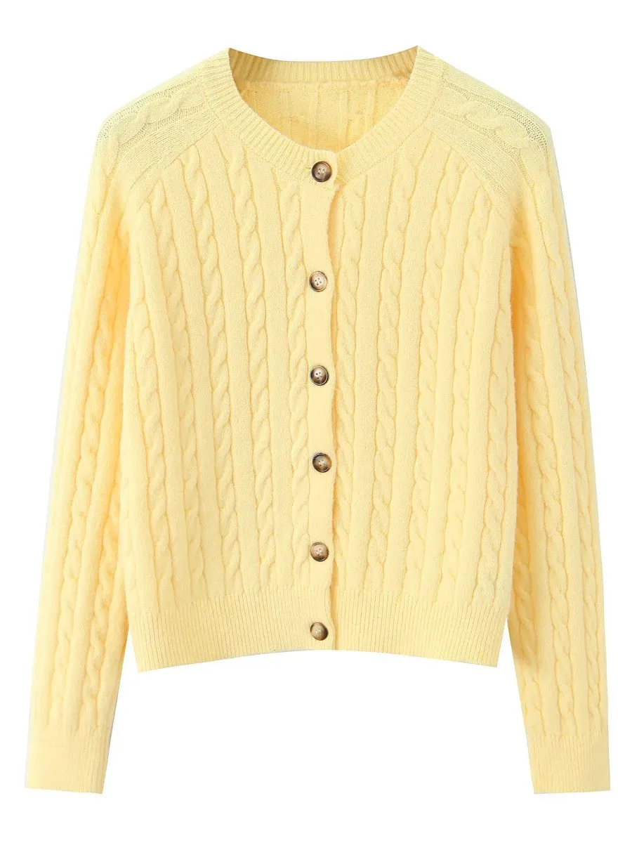 TWOTWINSTYLE polyvalent décontracté pull en tricot pour les femmes col rond à manches longues minceur Patchwork rétro boutons Cardigan femme nouveau