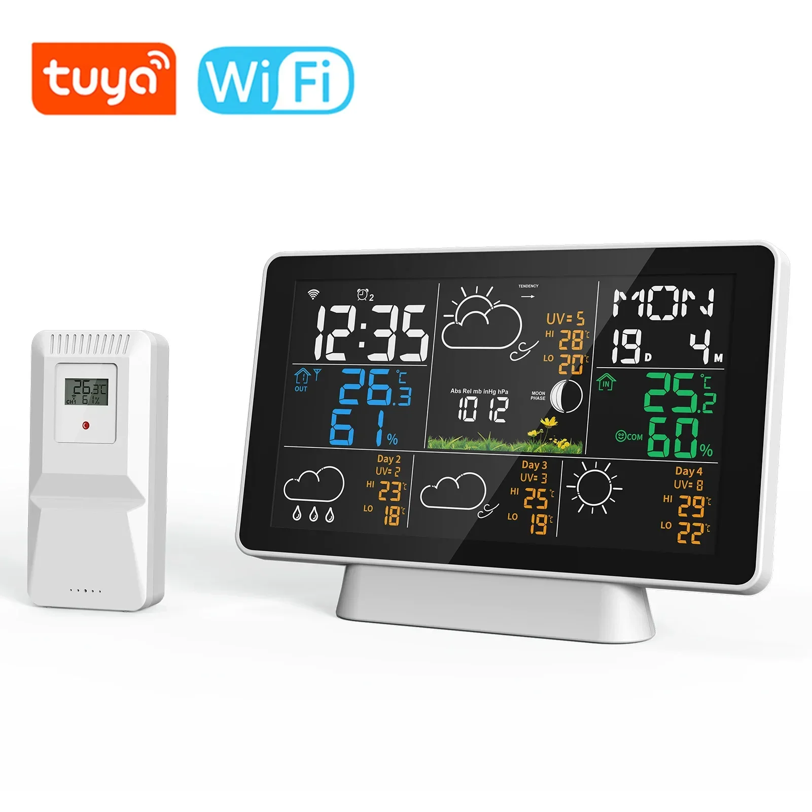 Tuya WIFI Weather Station 7.5 inch Display Wireless Indoor Outdoor Sensor Thermometer Hygrometer Humidity Meter Weather Forecas