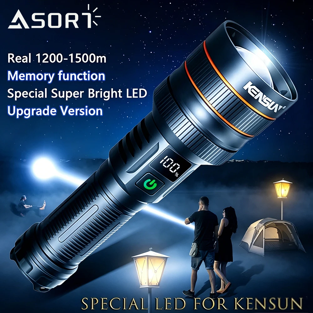 Most Powerful Long Shot LED Flashlight Zoomable Camping Torch Built-in 26650 Battery High Power Tactical Lantern for Outdoors