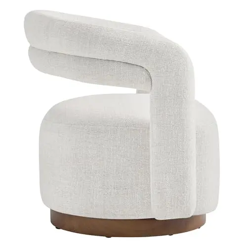 

Upholstered Swivel Barrel Accent Chair With Open Back, Modern Armchair On Wooden Base For Living Room Or Bedroom