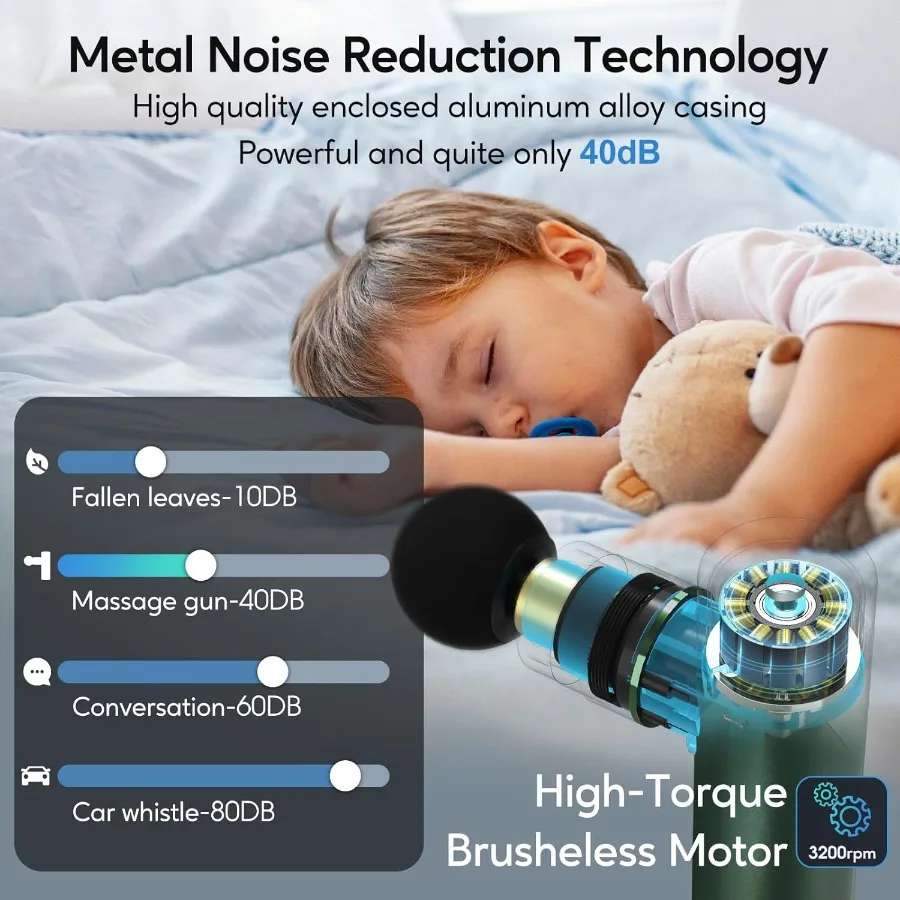 Pistola de masaje de tejido profundo con diseño totalmente metálico para aliviar los músculos doloridos de espalda y cuerpo, masajeador eléctrico portátil de mano para