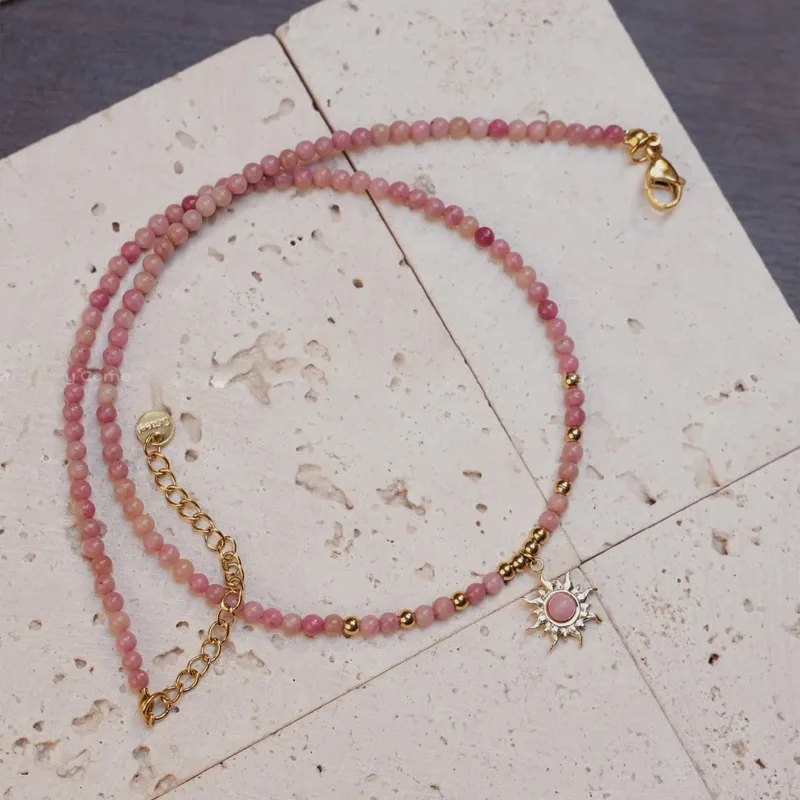 Natural Red Grain Stone Choker Chain Good Lucky Men's and Women's Necklace Amulet Safe ‌Clavicle Chain Love Courage Jewelry