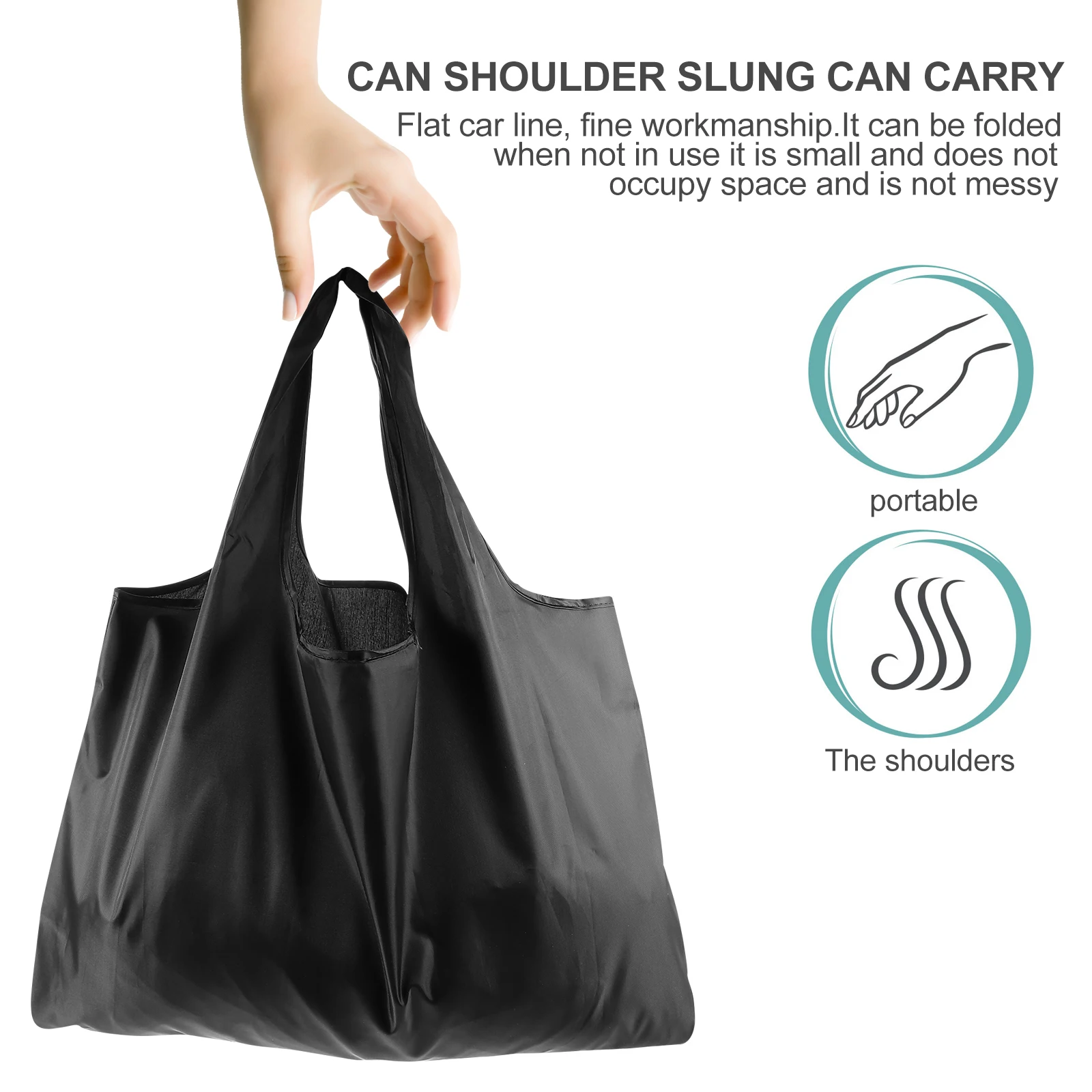 

2pcs Large Capacity Foldable Shoulder Tote Bags Oxford Cloth Handbags For Outdoor Shopping Storage Black