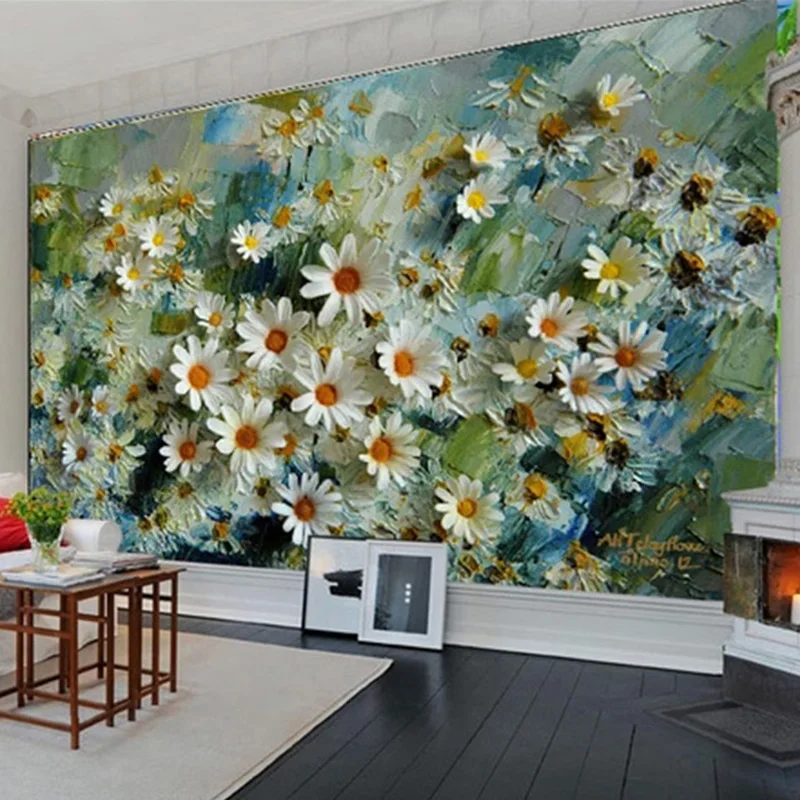 

3D Stereo Relief Flowers Photo Wallpaper Modern Oil Painting Murals Living Room Background Wall Decor Abstract Creative 3D Mural