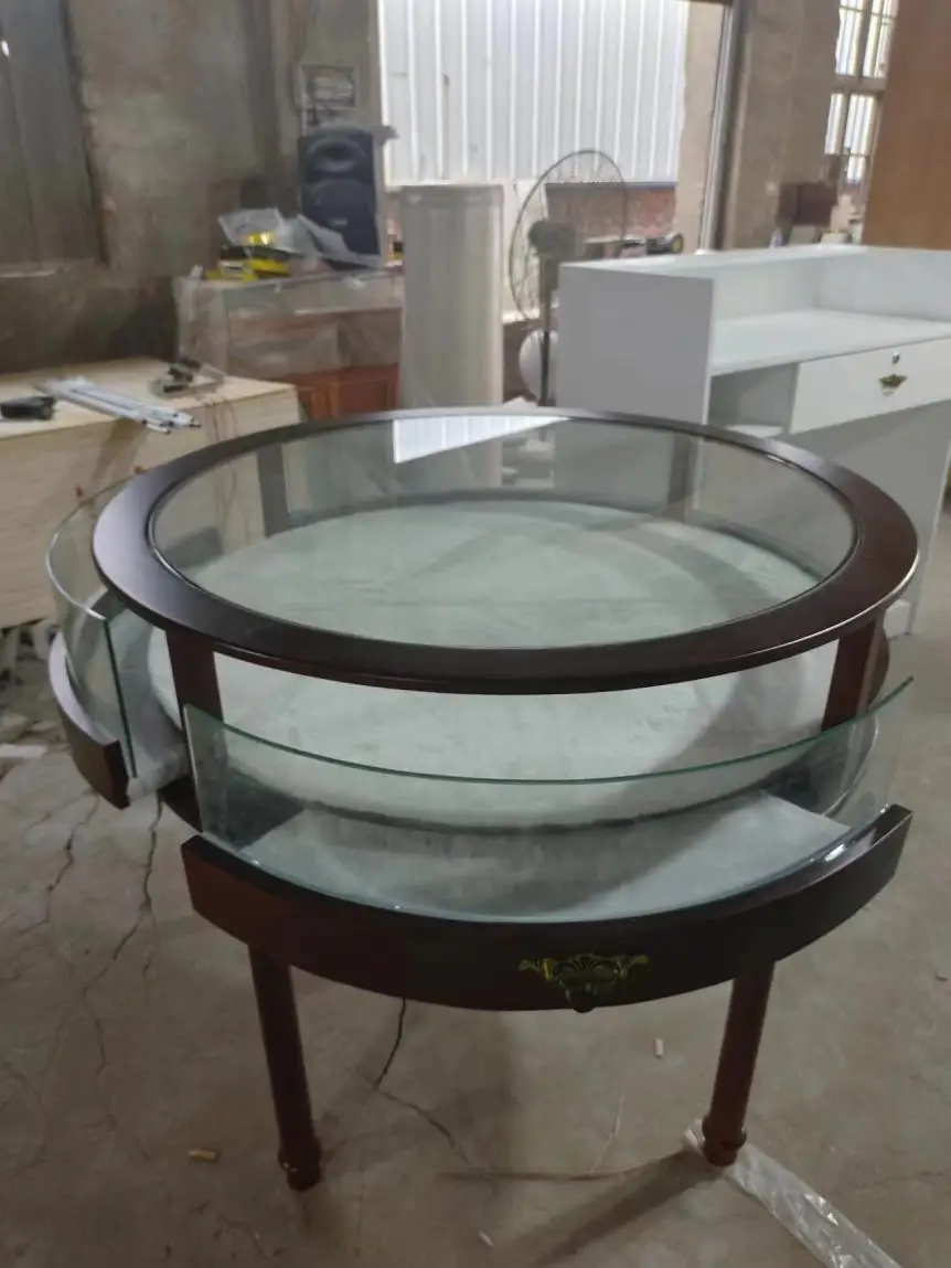 High-Grade Solid Wood Paint Clothing Store Coffee Table Glass Watch Ornament Jewelly round Zhongdao Showcase Display