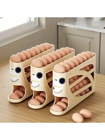 3-Tier Rolling Egg Storage Container for Refrigerator Holds 24 Eggs Organizer Rack Large Capacity Kitchen & Fridge Storage Box