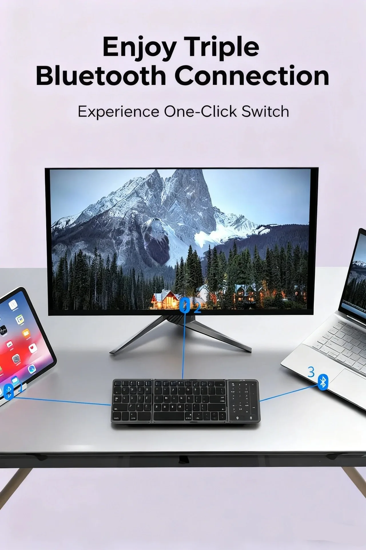 p+7 B089ST Portable Bluetooth Keyboard With Touchpad Foldable Wireless Multi-system Compatible Keyboard for Various Devices