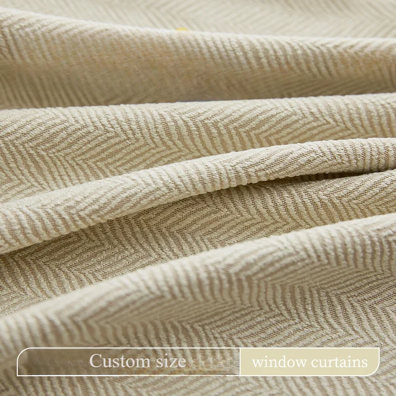 

Japanese Herringbone Pattern Chenille Fabric Finished French Light Luxury Style Curtains for Living Dining Room Bedroom Custom