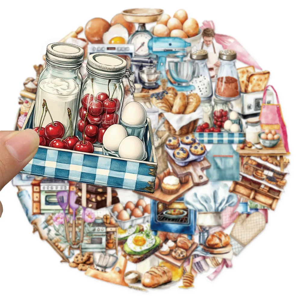 50PCS Creative Baking Theme Stickers Packaging Waterproof Transparent PET Booklet Decorative Guitar Waterproof Stickers