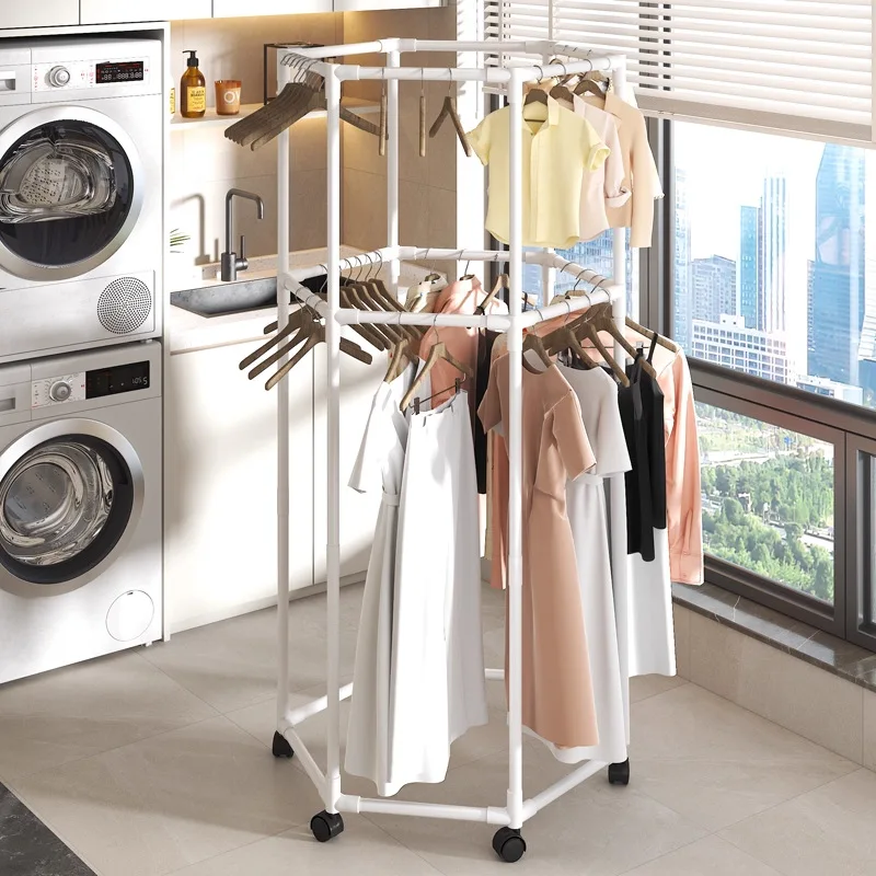 

Multi-functional Floor-to-ceiling hanger Coat rack Mobile drying Indoor entrance Net clothes rack sturdy and durable