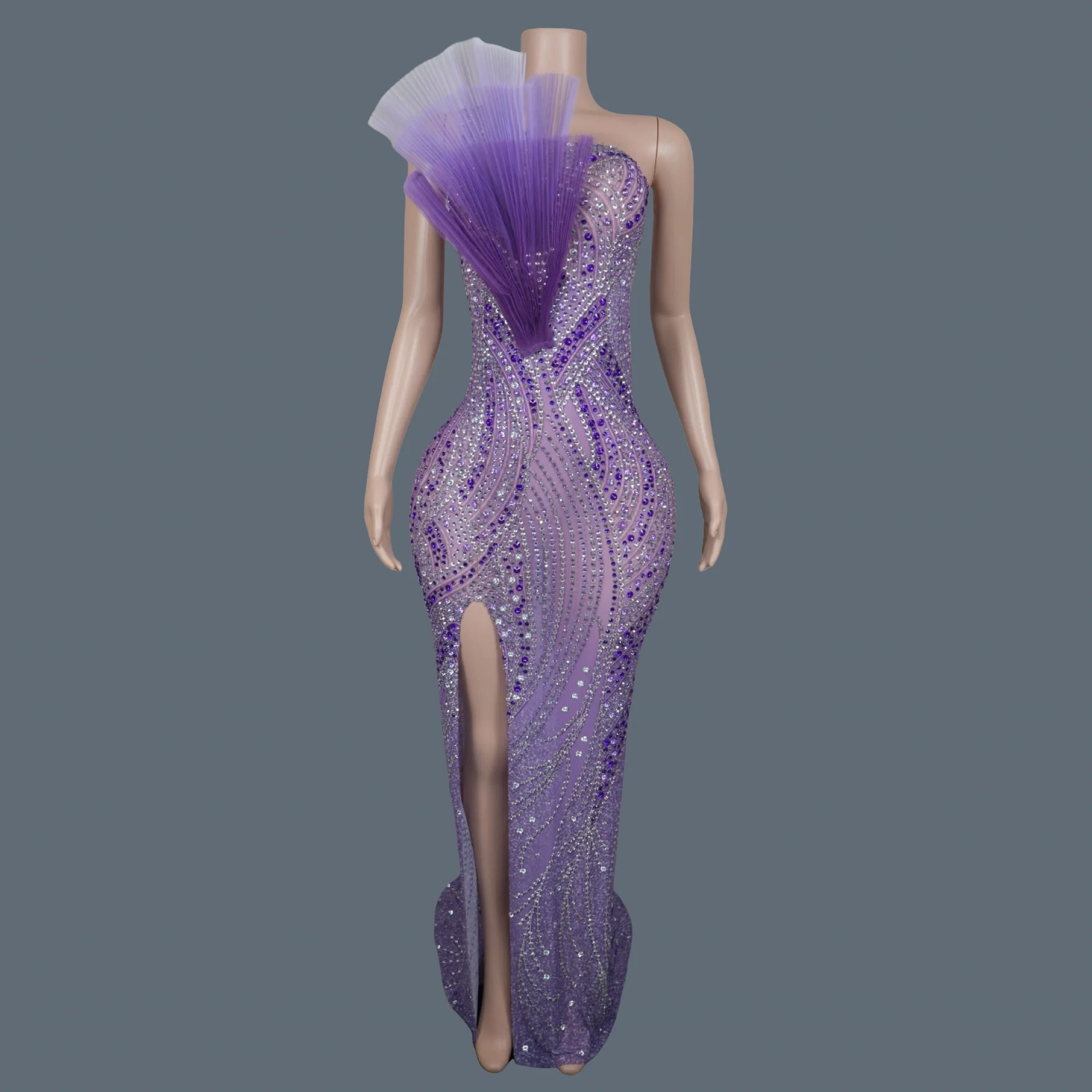 

Sparkly Crystals Strapless High Side Slits Long Dress Elegant Women Celebrate Luxury Purple Gown Birthday Party Outfit Xunyicao