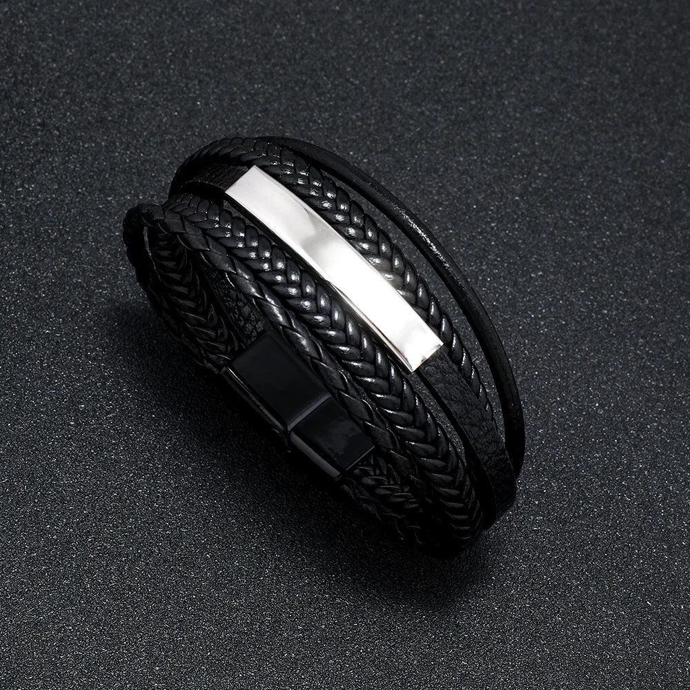 Trendy lederen armbanden voor mannen roestvrijstalen armband 21 cm meerlaagse gevlochten touw armbanden voor mannelijke sieraden geschenken